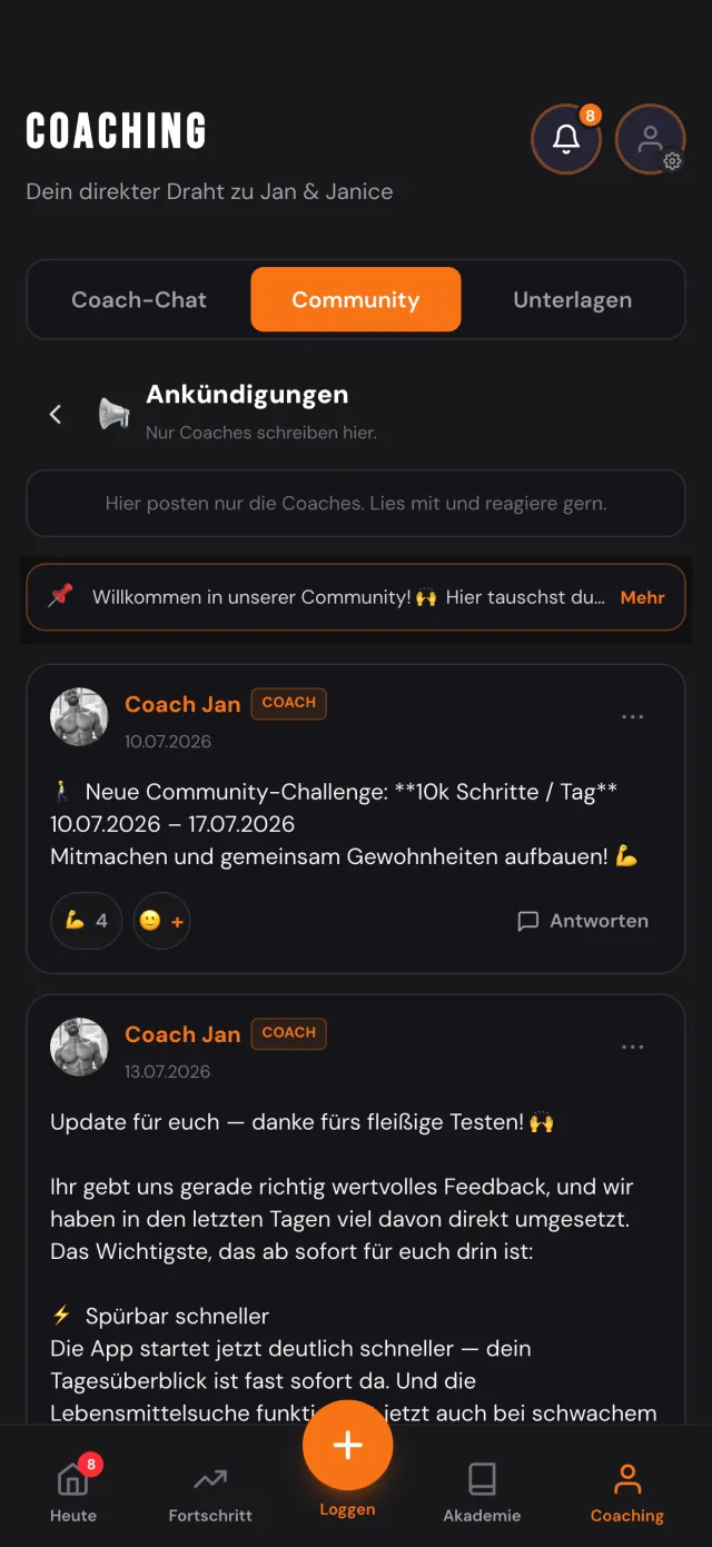 FBC App: Community-Feed mit Beiträgen aus der Gruppe
